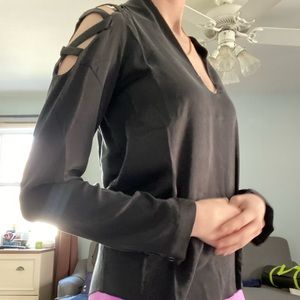 ROI top black silk long sleeve classy top, 95% silk 5% spandex